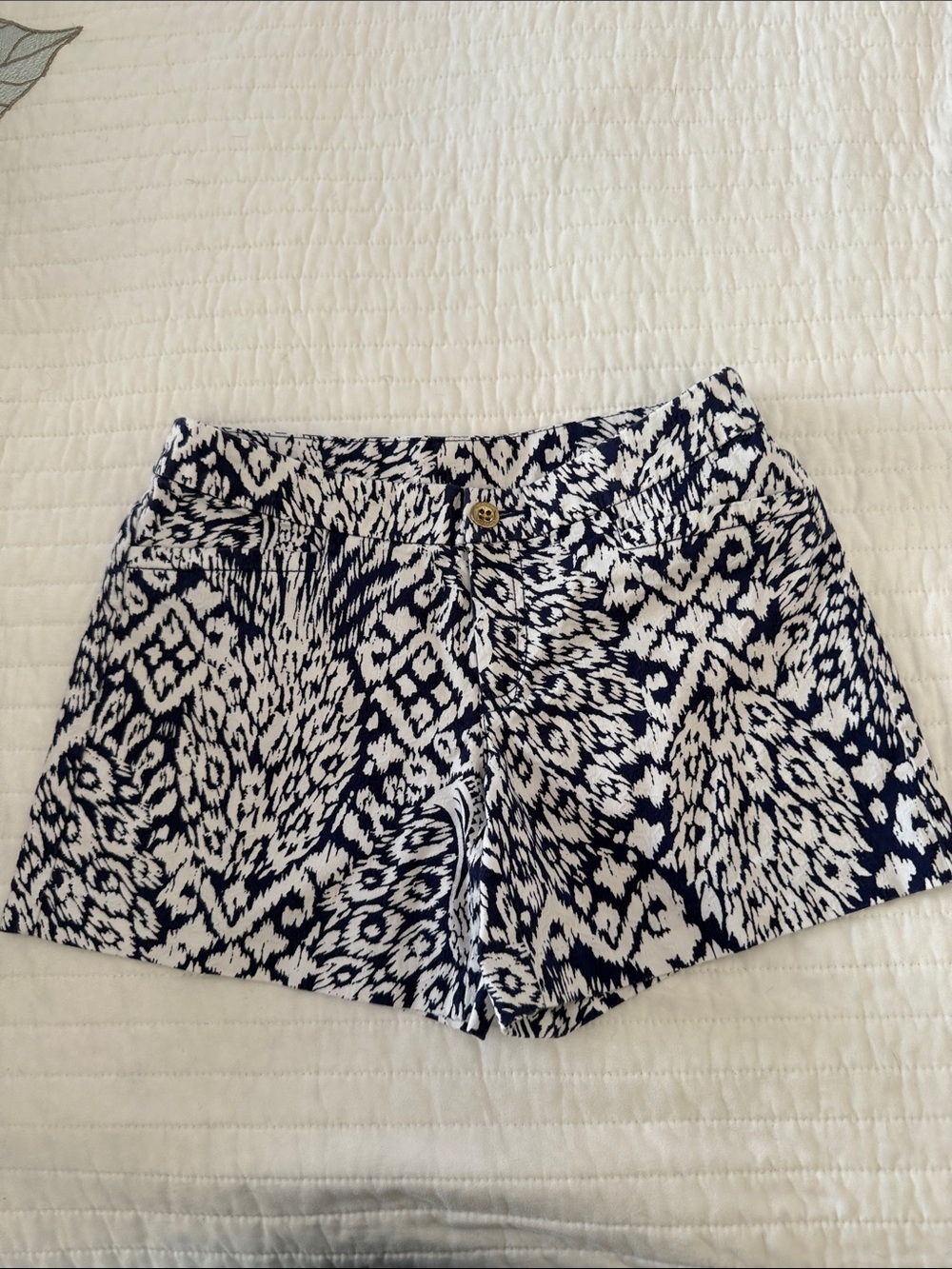 Lilly Pulitzer Navy and White Ikat Print High Waist Shorts